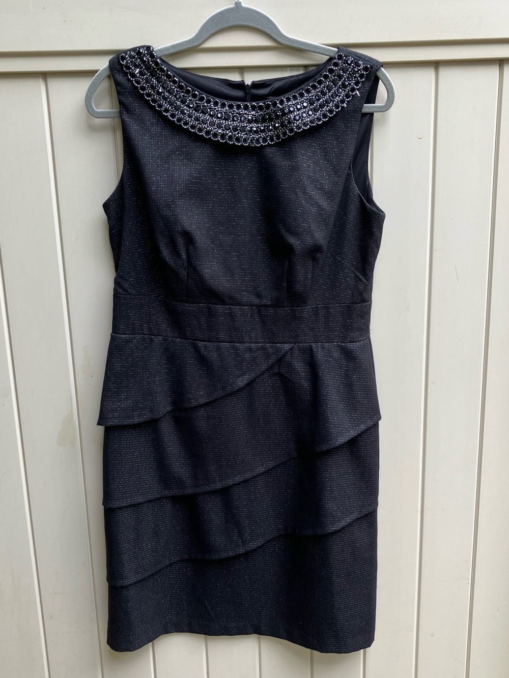 LBD Audrey Hepburn cocktail classic black metallic beaded dress sz 12 - Picture 2 of 12